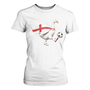 England Soccer Goose T Shirt For Women Patriotic Football Fan Graphic England Flag TS10 White Print Your Wear