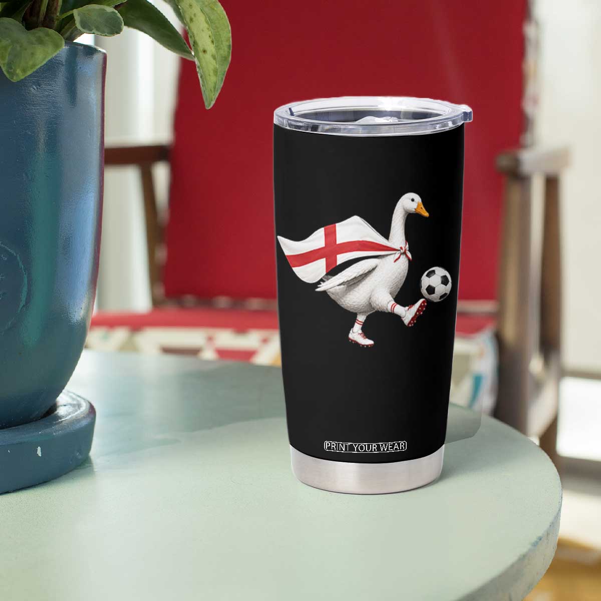 England Soccer Goose Tumbler Cup Patriotic Football Fan Graphic England Flag TS10 Print Your Wear