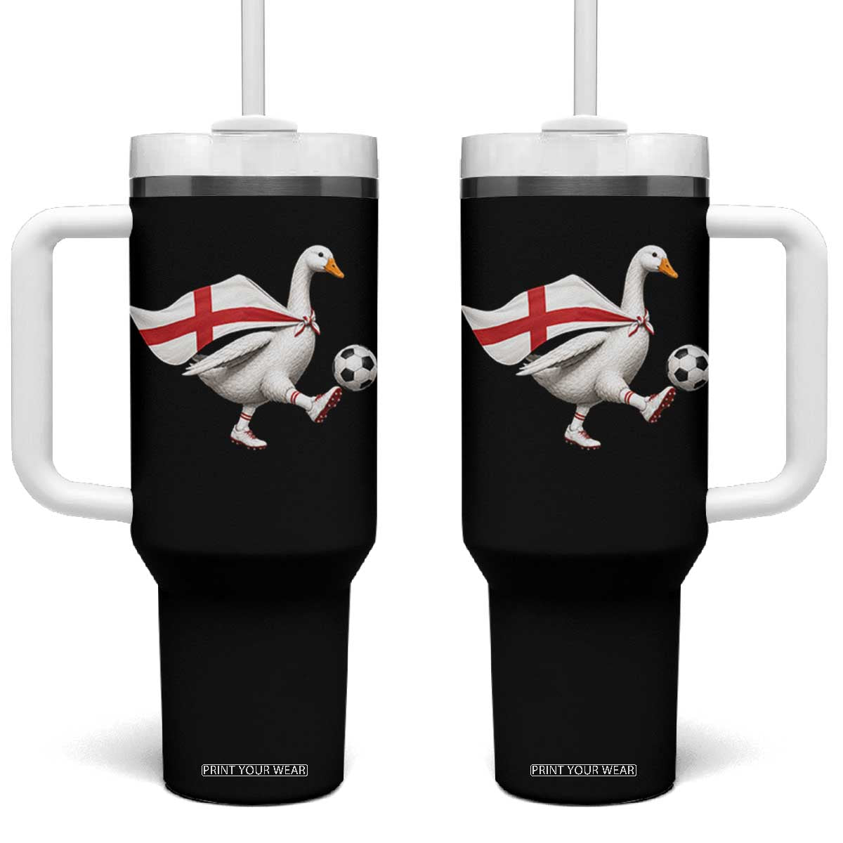 England Soccer Goose Tumbler With Handle Patriotic Football Fan Graphic England Flag TS10 One Size: 40 oz Black Print Your Wear