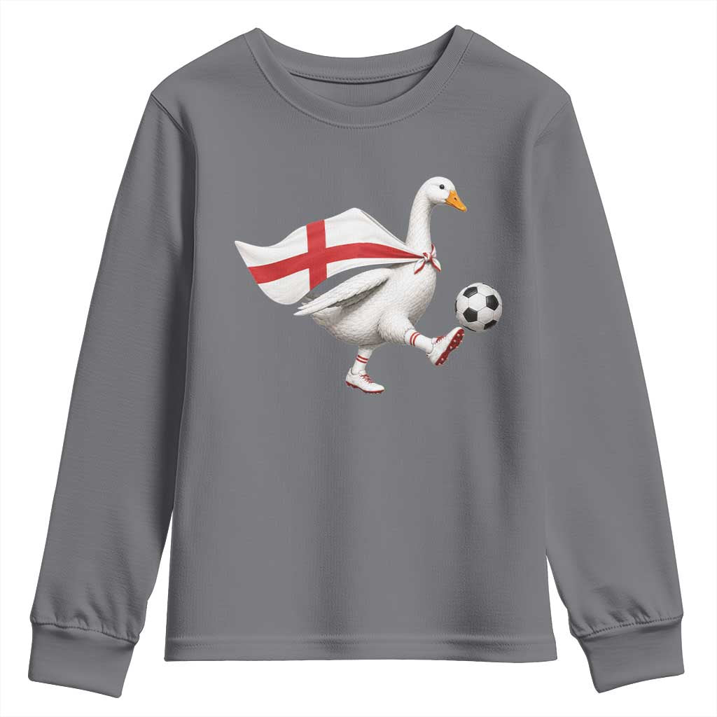 England Soccer Goose Youth Sweatshirt Patriotic Football Fan Graphic England Flag TS10 Charcoal Print Your Wear