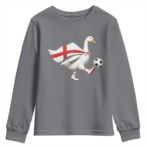 England Soccer Goose Youth Sweatshirt Patriotic Football Fan Graphic England Flag TS10 Charcoal Print Your Wear