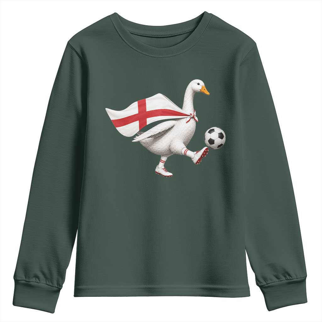 England Soccer Goose Youth Sweatshirt Patriotic Football Fan Graphic England Flag TS10 Dark Forest Green Print Your Wear