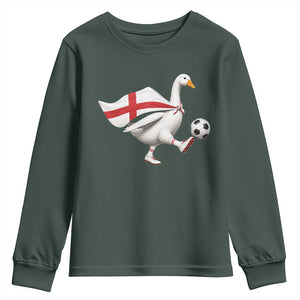 England Soccer Goose Youth Sweatshirt Patriotic Football Fan Graphic England Flag TS10 Dark Forest Green Print Your Wear