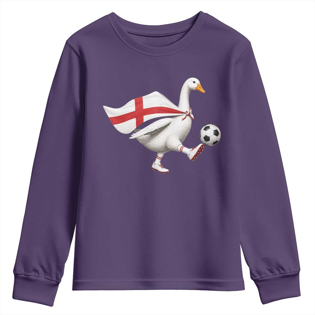 England Soccer Goose Youth Sweatshirt Patriotic Football Fan Graphic England Flag TS10 Purple Print Your Wear