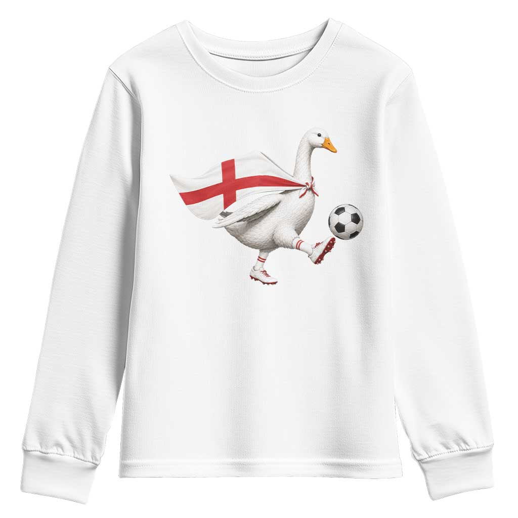 England Soccer Goose Youth Sweatshirt Patriotic Football Fan Graphic England Flag TS10 White Print Your Wear