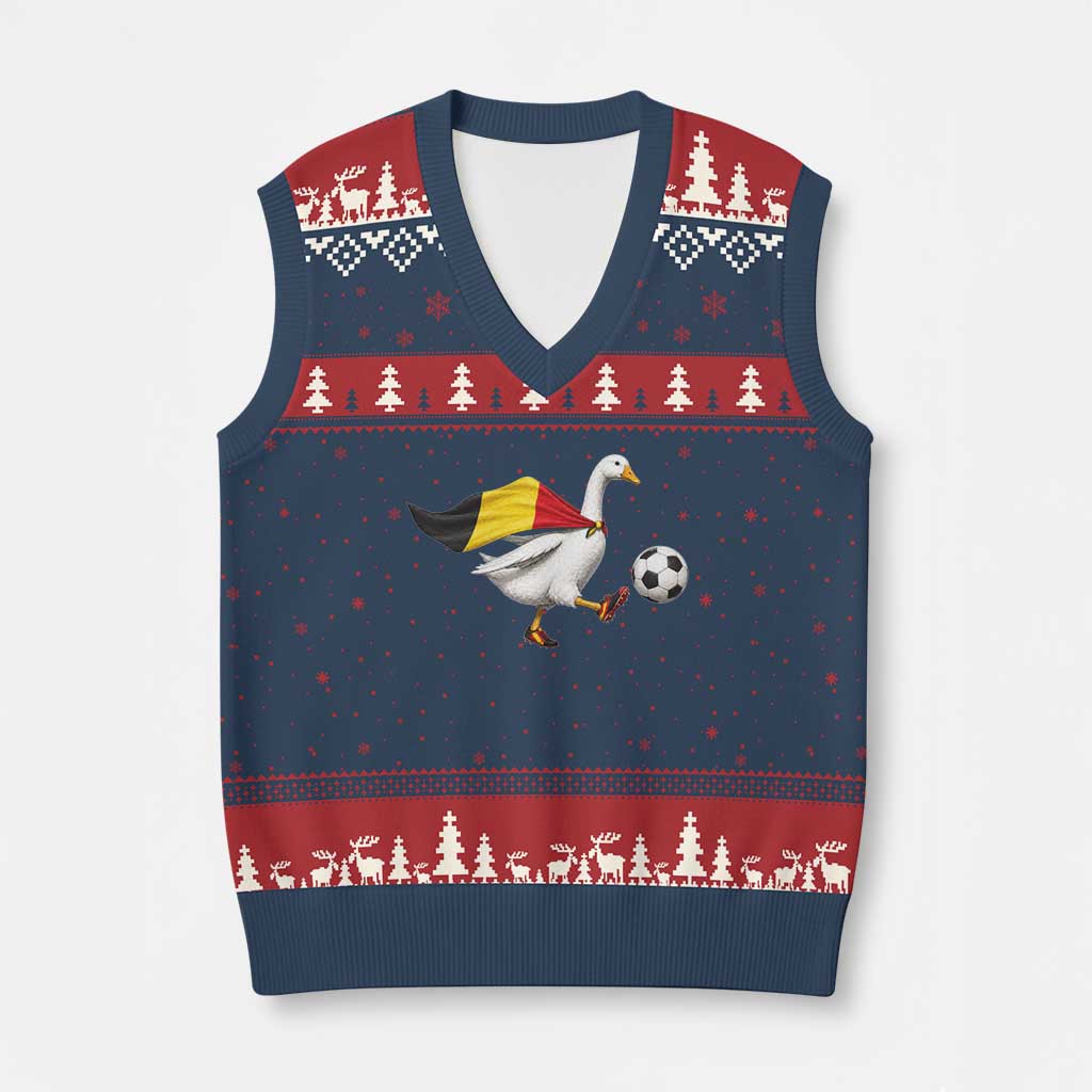 Belgium Soccer Goose V-Neck Knit Sweater Vest Belgian Flag Patriotic Football Fan Graphic TS10 Navy Red Print Your Wear