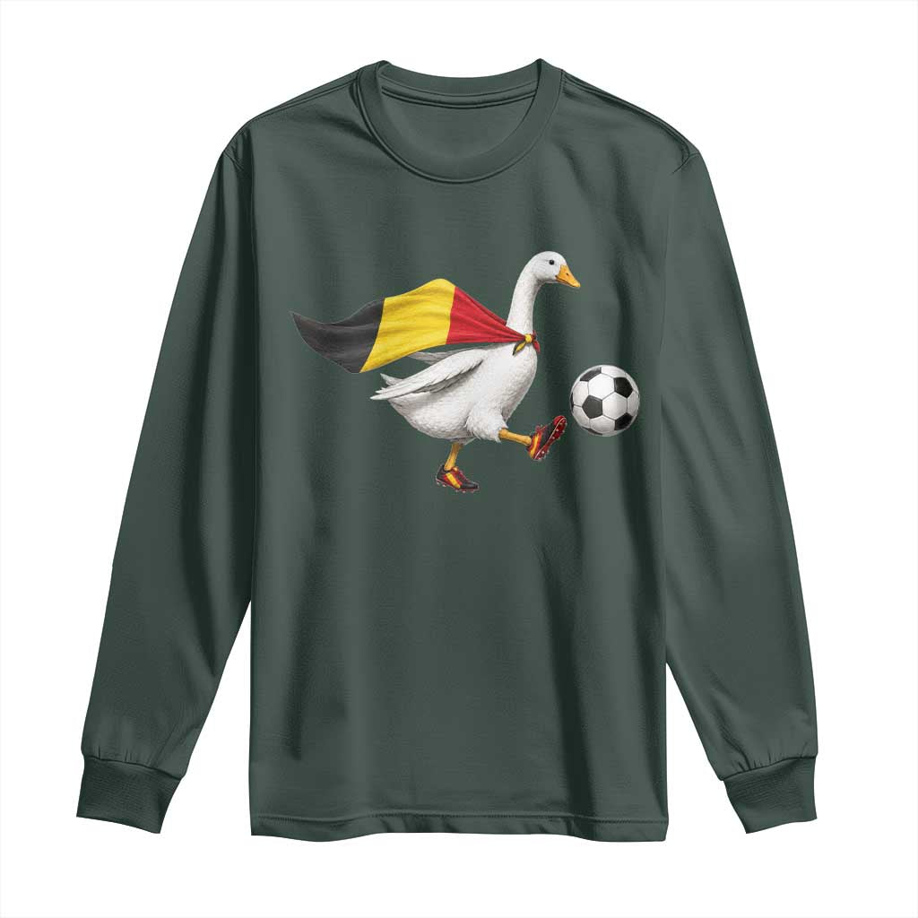 Belgium Soccer Goose Long Sleeve Shirt Belgian Flag Patriotic Football Fan Graphic TS10 Dark Forest Green Print Your Wear