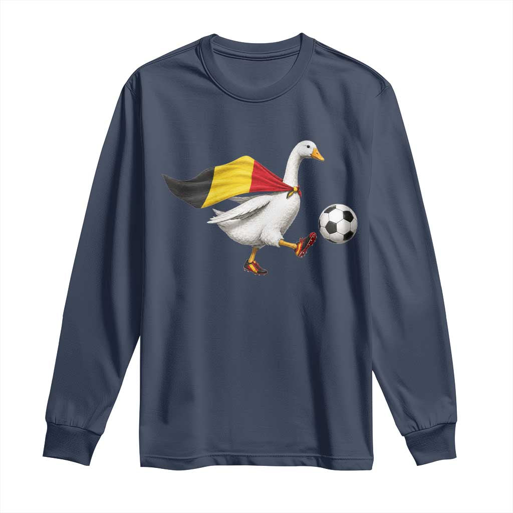 Belgium Soccer Goose Long Sleeve Shirt Belgian Flag Patriotic Football Fan Graphic TS10 Navy Print Your Wear