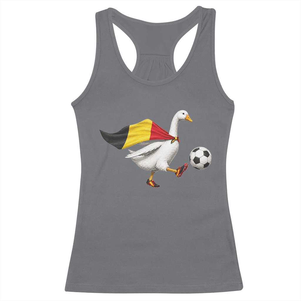 Belgium Soccer Goose Racerback Tank Top Belgian Flag Patriotic Football Fan Graphic TS10 Charcoal Print Your Wear