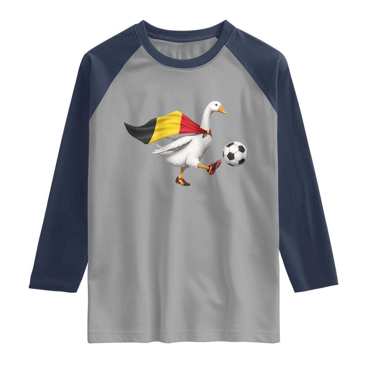 Belgium Soccer Goose Raglan Shirt Belgian Flag Patriotic Football Fan Graphic TS10 Sport Gray Navy Print Your Wear