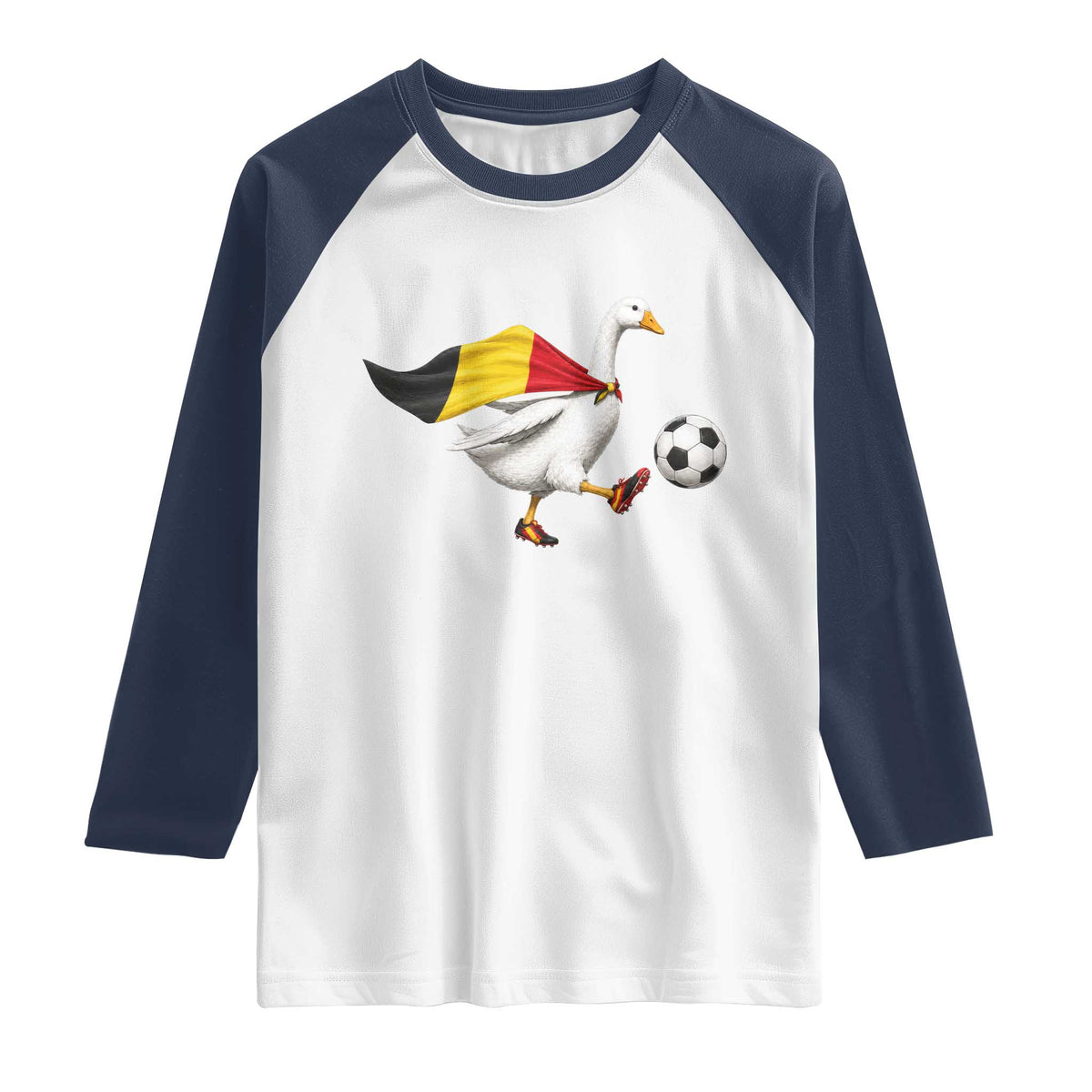 Belgium Soccer Goose Raglan Shirt Belgian Flag Patriotic Football Fan Graphic TS10 White Navy Print Your Wear