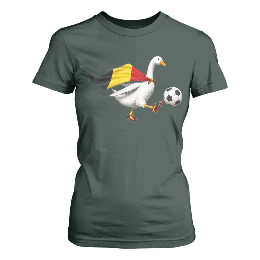 Belgium Soccer Goose T Shirt For Women Belgian Flag Patriotic Football Fan Graphic TS10 Dark Forest Green Print Your Wear