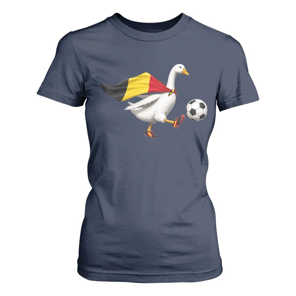 Belgium Soccer Goose T Shirt For Women Belgian Flag Patriotic Football Fan Graphic TS10 Navy Print Your Wear