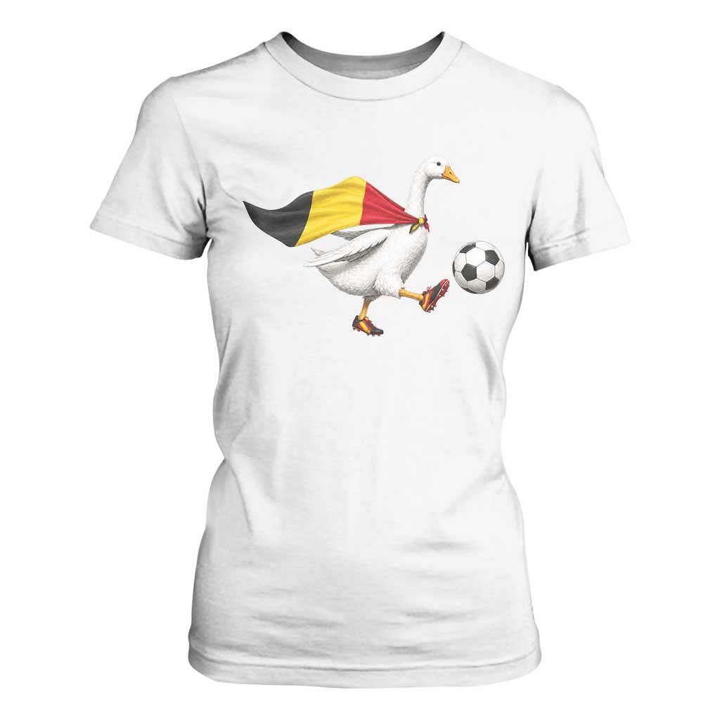 Belgium Soccer Goose T Shirt For Women Belgian Flag Patriotic Football Fan Graphic TS10 White Print Your Wear