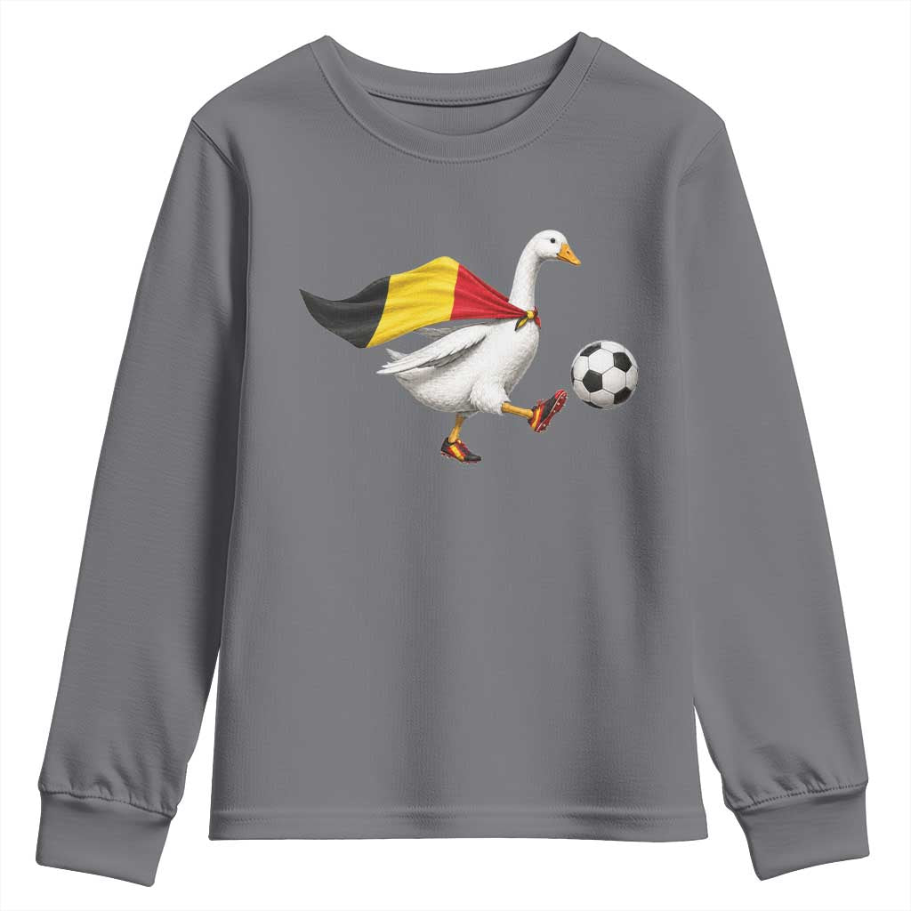 Belgium Soccer Goose Youth Sweatshirt Belgian Flag Patriotic Football Fan Graphic TS10 Charcoal Print Your Wear