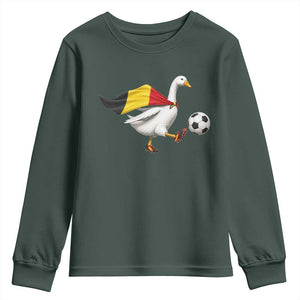 Belgium Soccer Goose Youth Sweatshirt Belgian Flag Patriotic Football Fan Graphic TS10 Dark Forest Green Print Your Wear