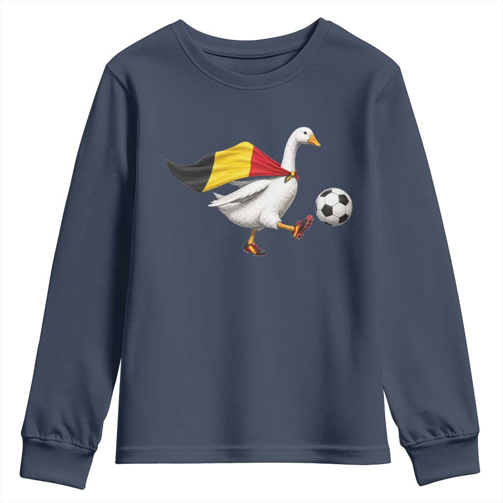 Belgium Soccer Goose Youth Sweatshirt Belgian Flag Patriotic Football Fan Graphic TS10 Navy Print Your Wear