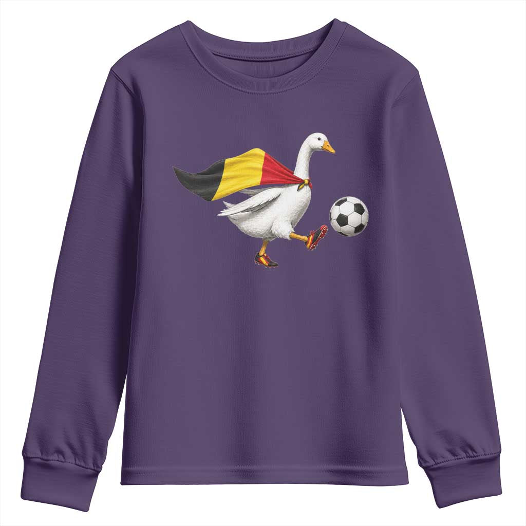 Belgium Soccer Goose Youth Sweatshirt Belgian Flag Patriotic Football Fan Graphic TS10 Purple Print Your Wear
