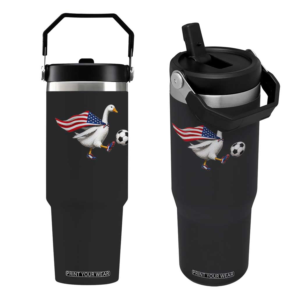 USA Soccer Goose Flip Straw Tumbler American Flag Patriotic Football Fan Graphic TS10 One Size: 30 oz Black Print Your Wear