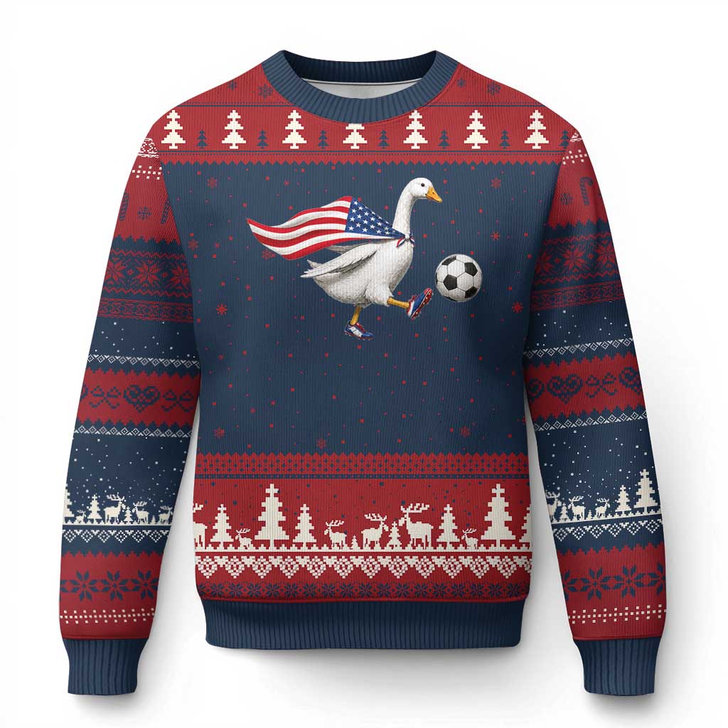USA Soccer Goose Ugly Christmas Sweater American Flag Patriotic Football Fan Graphic TS10 Navy Red Print Your Wear