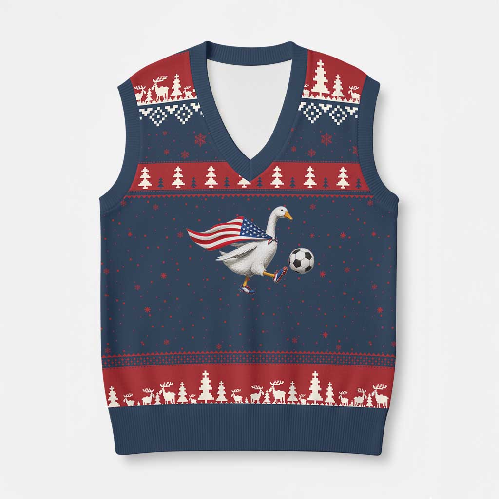 USA Soccer Goose V-Neck Knit Sweater Vest American Flag Patriotic Football Fan Graphic TS10 Navy Red Print Your Wear
