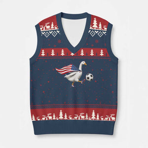 USA Soccer Goose V-Neck Knit Sweater Vest American Flag Patriotic Football Fan Graphic TS10 Navy Red Print Your Wear