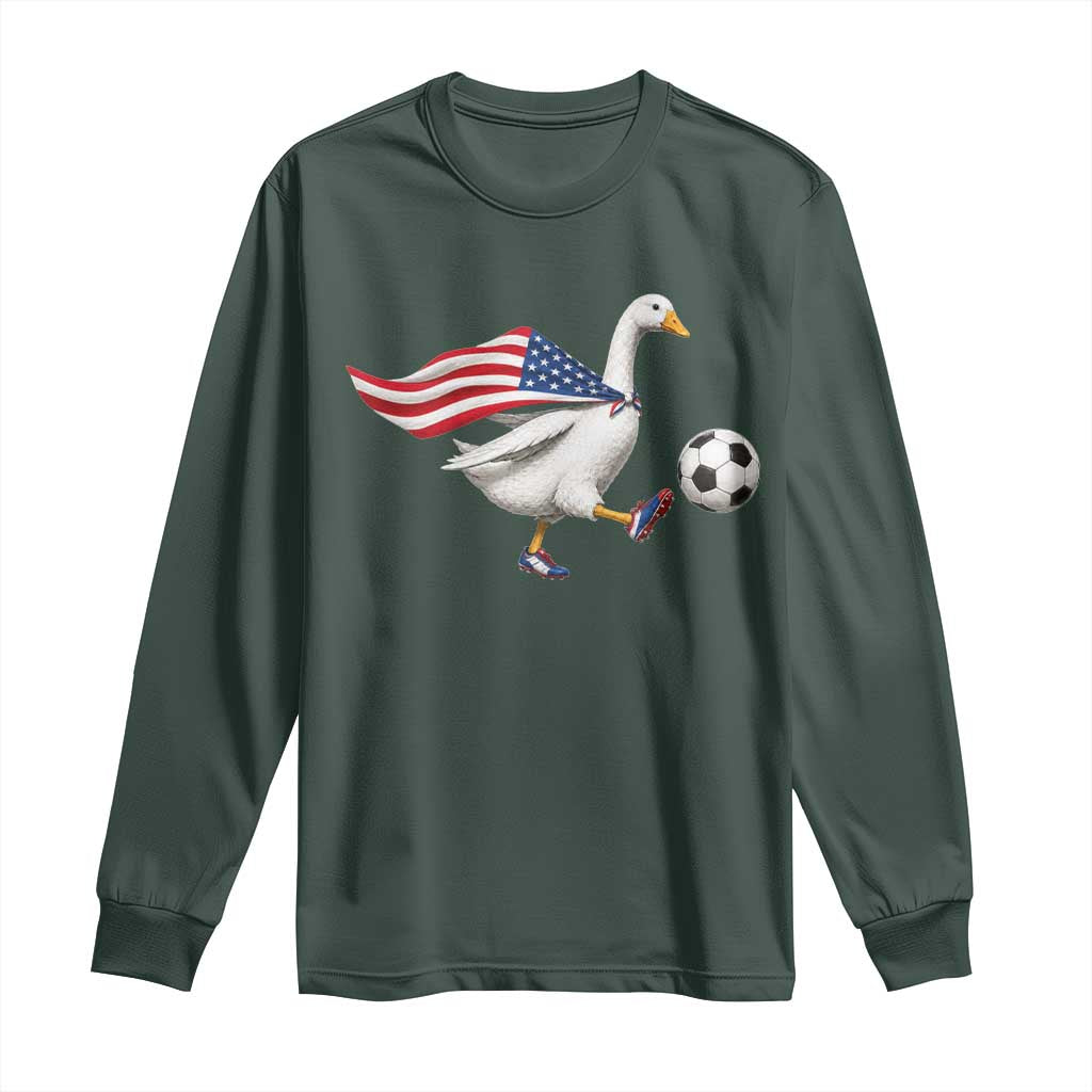 USA Soccer Goose Long Sleeve Shirt American Flag Patriotic Football Fan Graphic TS10 Dark Forest Green Print Your Wear