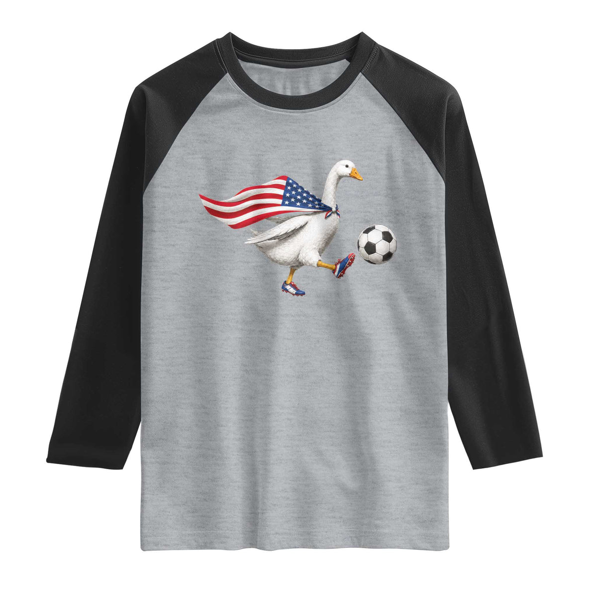 USA Soccer Goose Raglan Shirt American Flag Patriotic Football Fan Graphic TS10 XS Heather Gray Black Print Your Wear