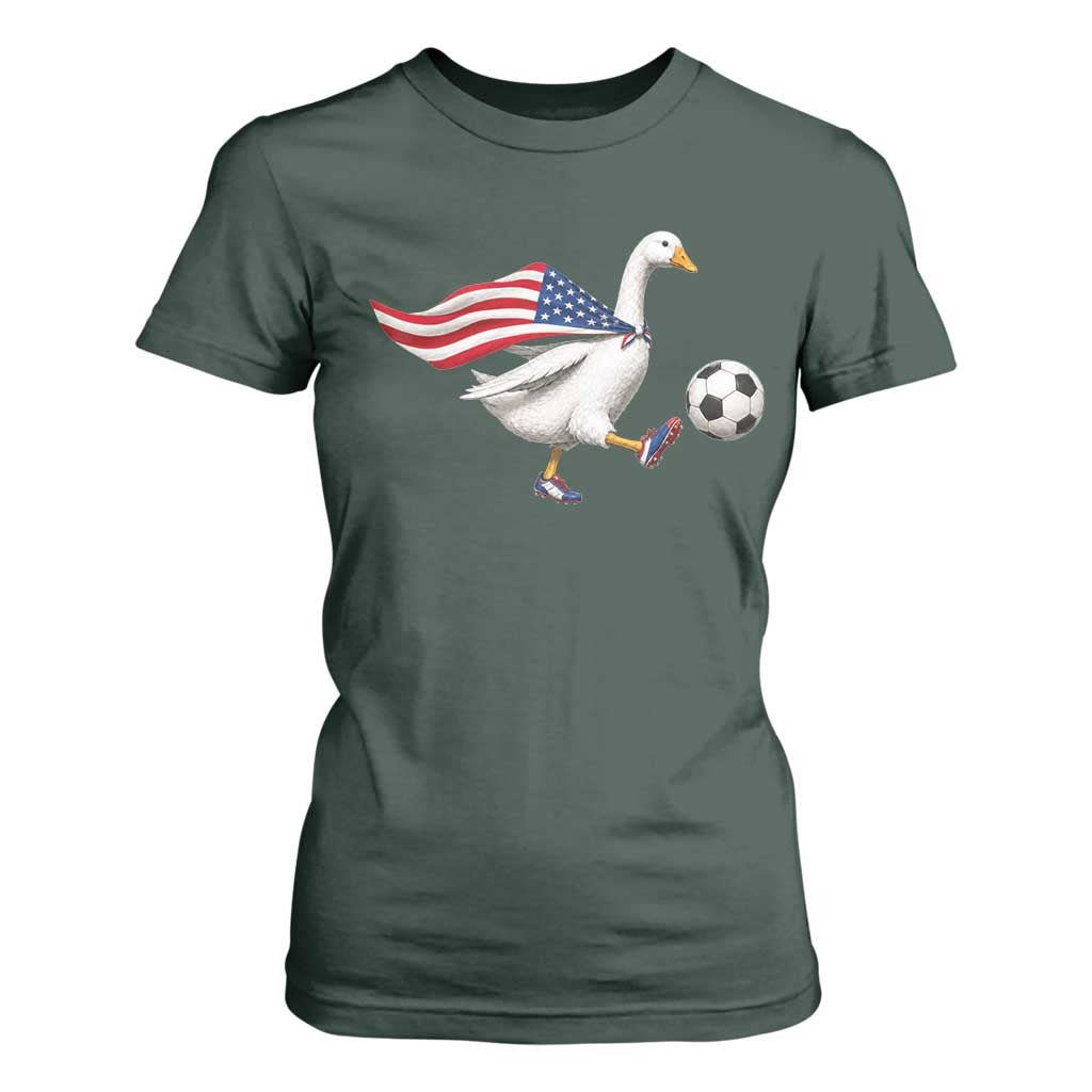 USA Soccer Goose T Shirt For Women American Flag Patriotic Football Fan Graphic TS10 Dark Forest Green Print Your Wear