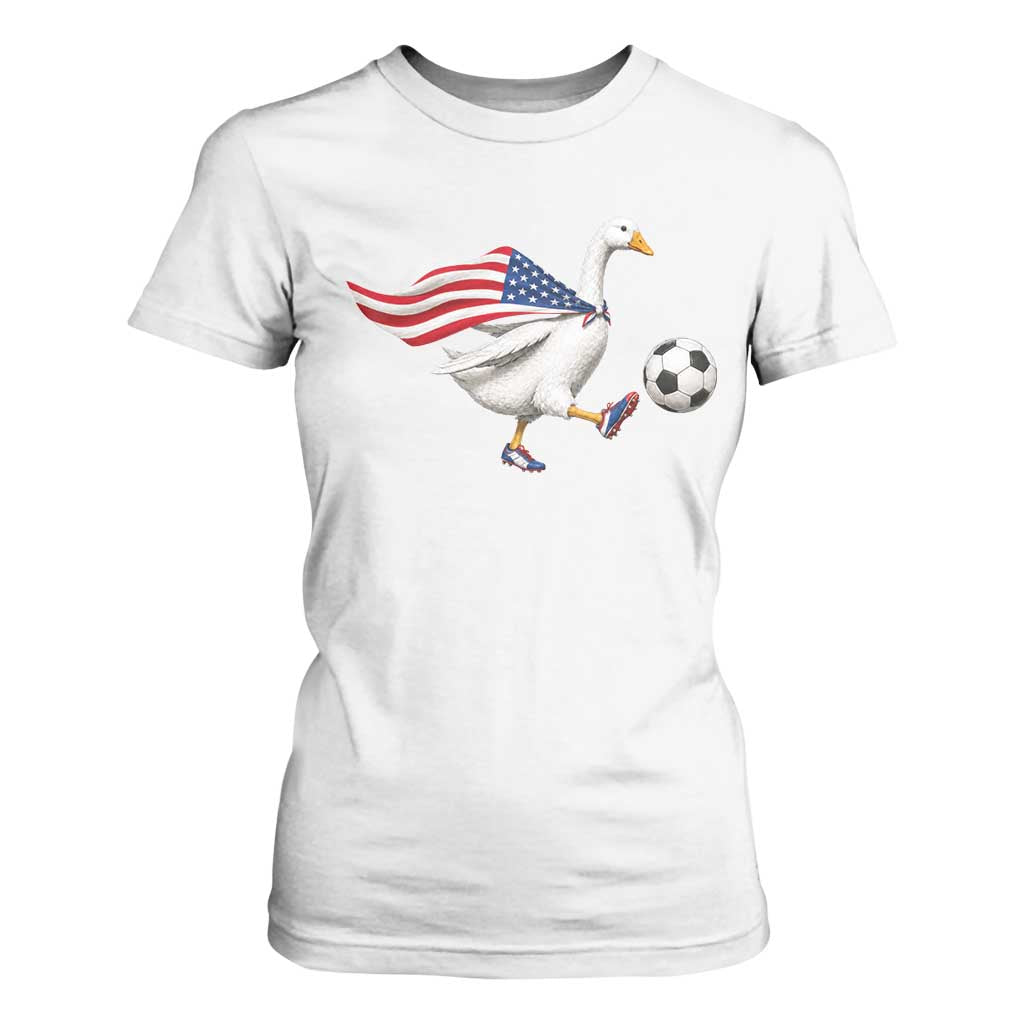USA Soccer Goose T Shirt For Women American Flag Patriotic Football Fan Graphic TS10 White Print Your Wear