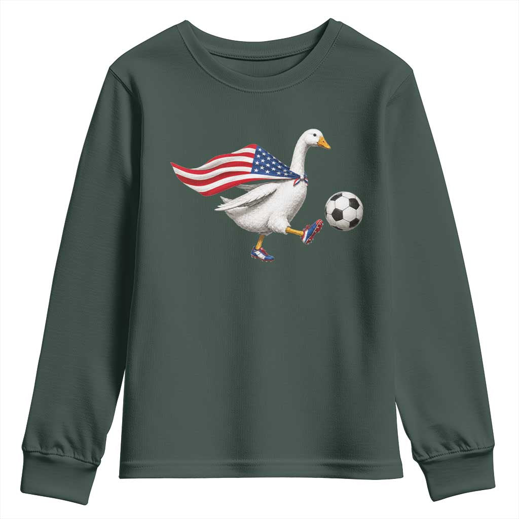 USA Soccer Goose Youth Sweatshirt American Flag Patriotic Football Fan Graphic TS10 Dark Forest Green Print Your Wear