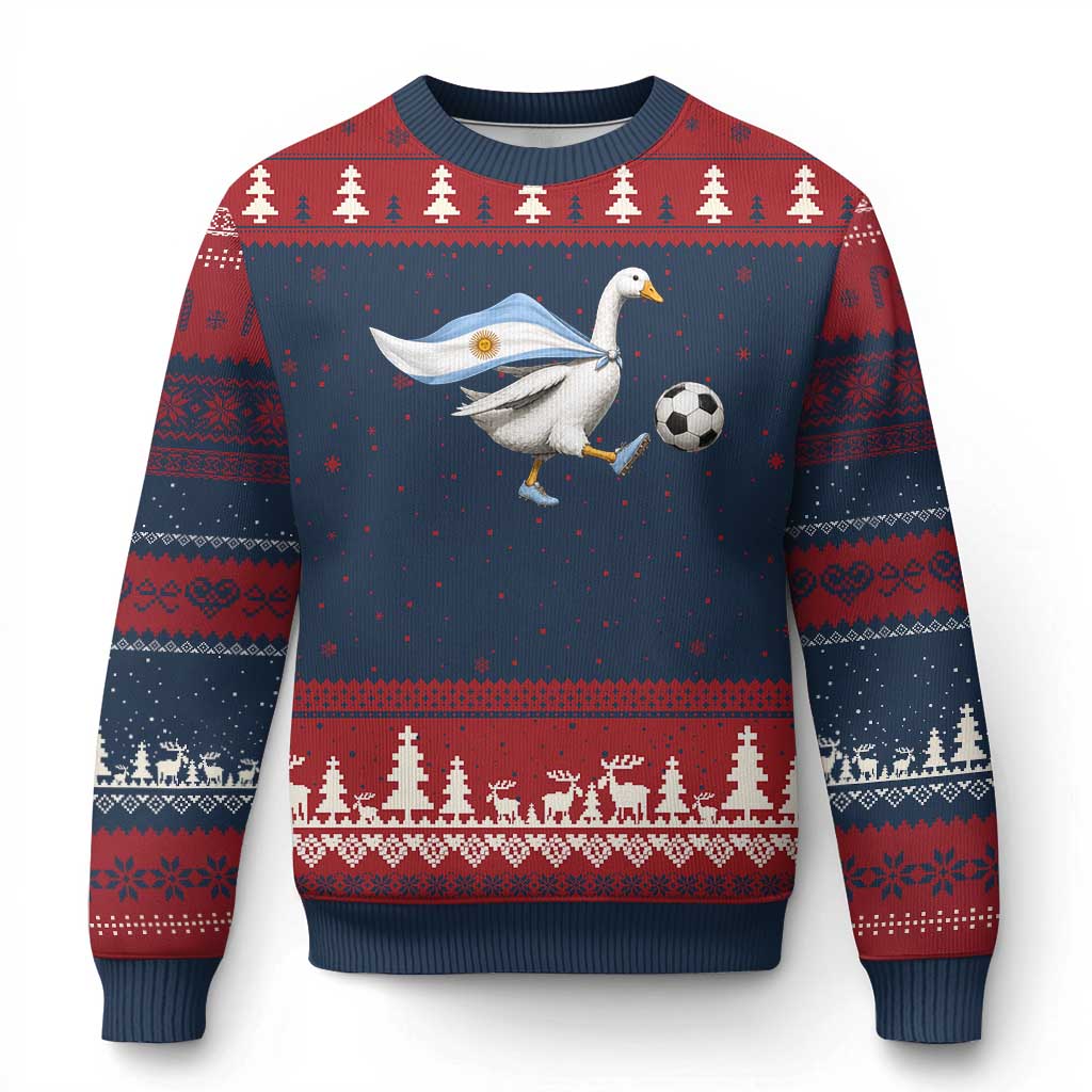 Argentina Soccer Goose Ugly Christmas Sweater Argentine Flag Patriotic Football Fan Graphic TS10 Navy Red Print Your Wear