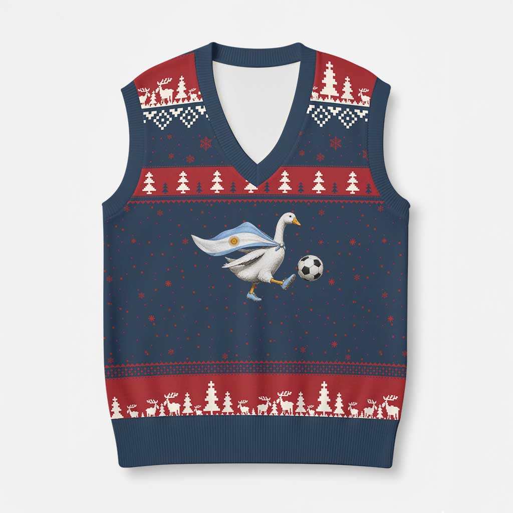 Argentina Soccer Goose V-Neck Knit Sweater Vest Argentine Flag Patriotic Football Fan Graphic TS10 Navy Red Print Your Wear