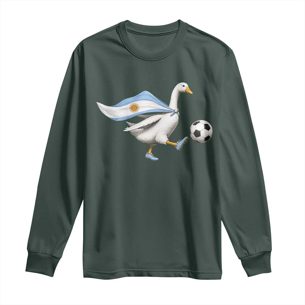 Argentina Soccer Goose Long Sleeve Shirt Argentine Flag Patriotic Football Fan Graphic TS10 Dark Forest Green Print Your Wear