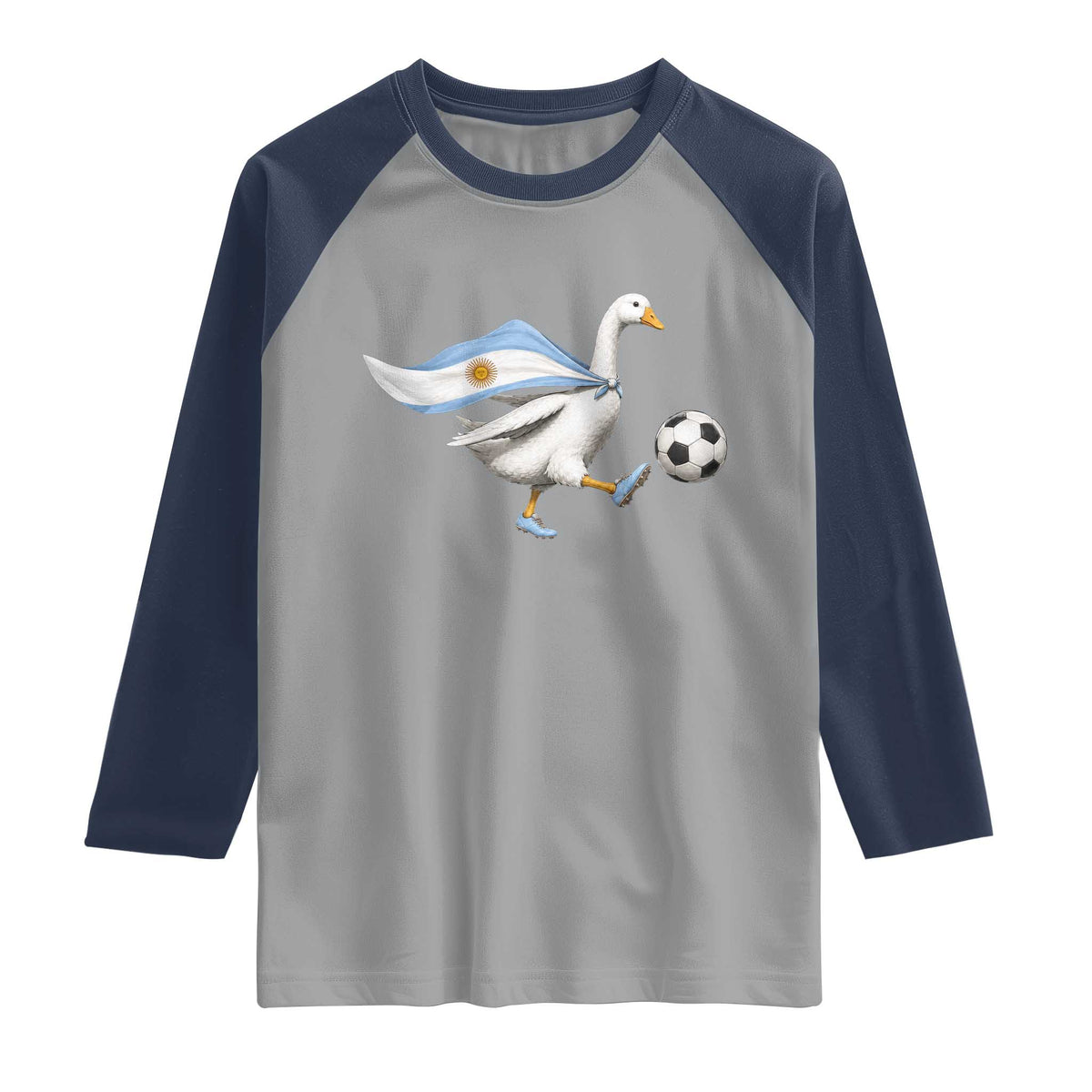 Argentina Soccer Goose Raglan Shirt Argentine Flag Patriotic Football Fan Graphic TS10 Sport Gray Navy Print Your Wear