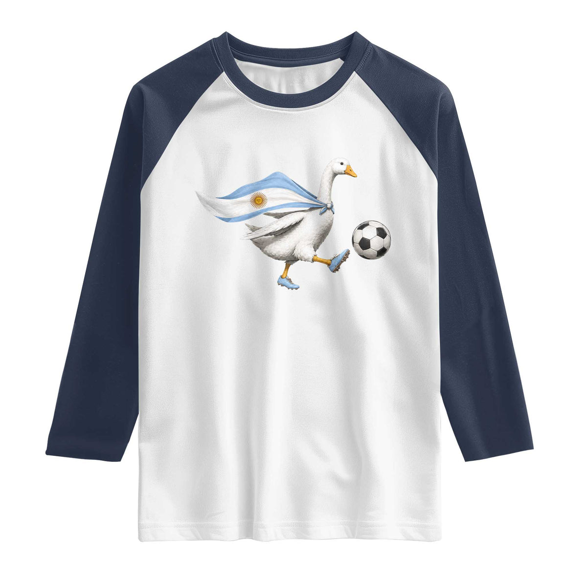 Argentina Soccer Goose Raglan Shirt Argentine Flag Patriotic Football Fan Graphic TS10 White Navy Print Your Wear