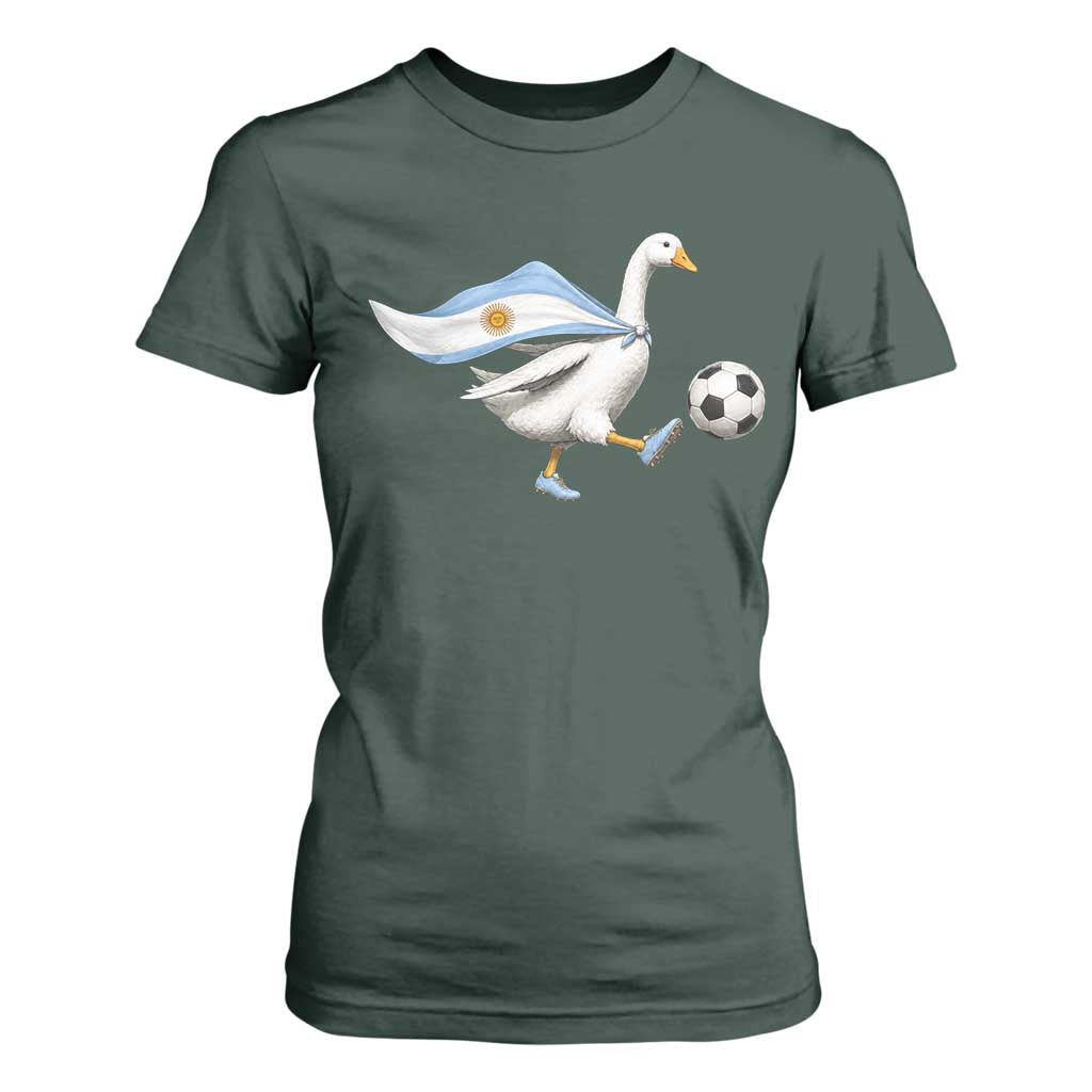 Argentina Soccer Goose T Shirt For Women Argentine Flag Patriotic Football Fan Graphic TS10 Dark Forest Green Print Your Wear