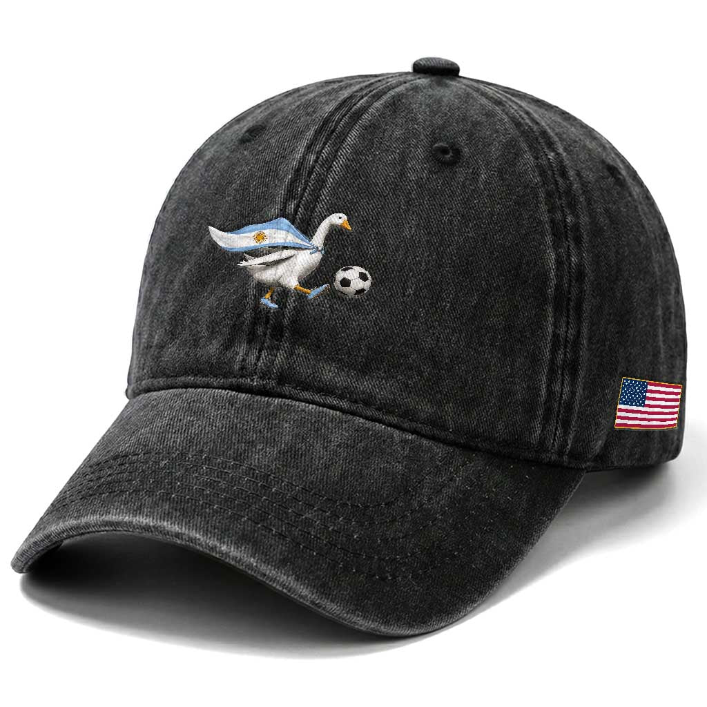 Argentina Soccer Goose Washed Cotton Baseball Cap Argentine Flag Patriotic Football Fan Graphic TS10 Print Your Wear