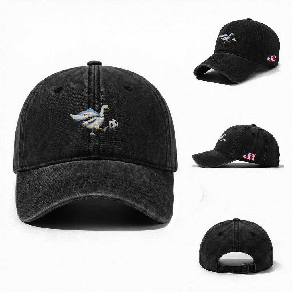 Argentina Soccer Goose Washed Cotton Baseball Cap Argentine Flag Patriotic Football Fan Graphic TS10 Washed Cap Universal Fit Black Print Your Wear