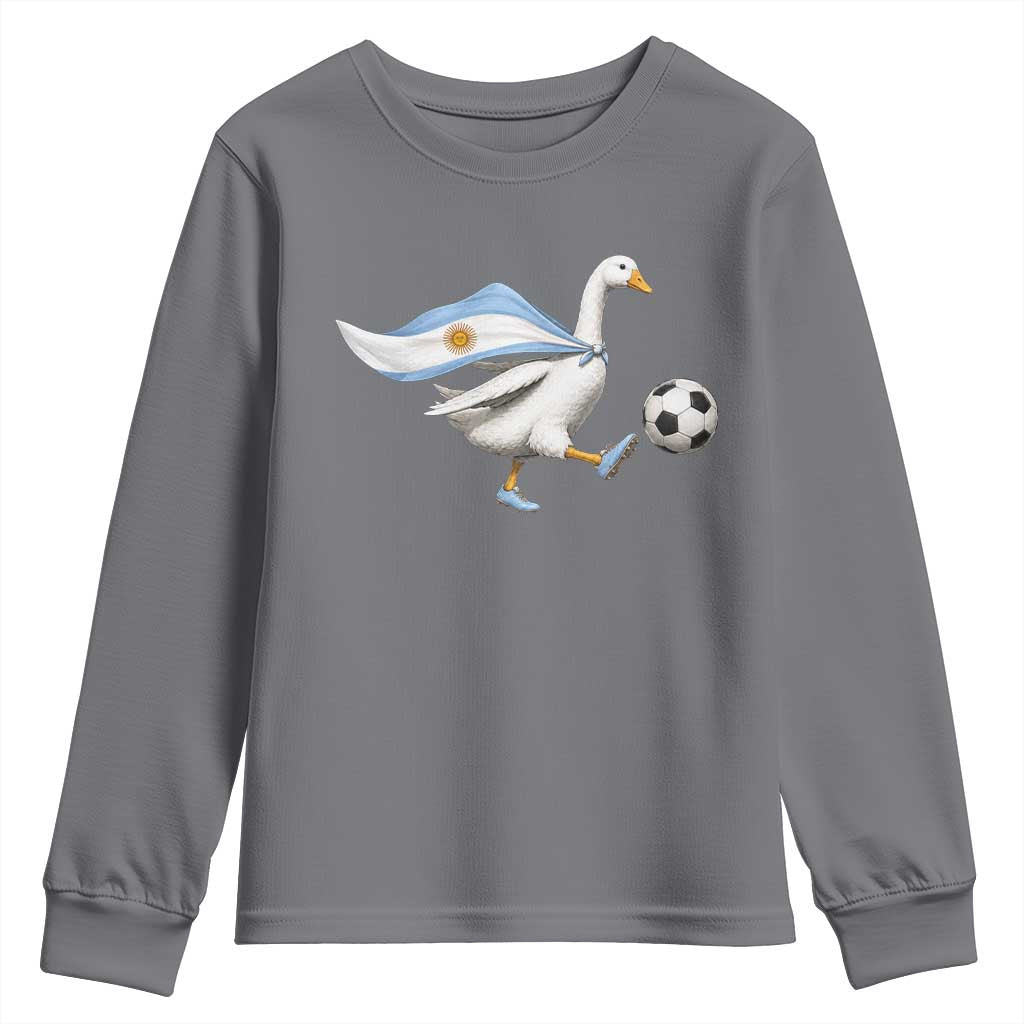 Argentina Soccer Goose Youth Sweatshirt Argentine Flag Patriotic Football Fan Graphic TS10 Charcoal Print Your Wear