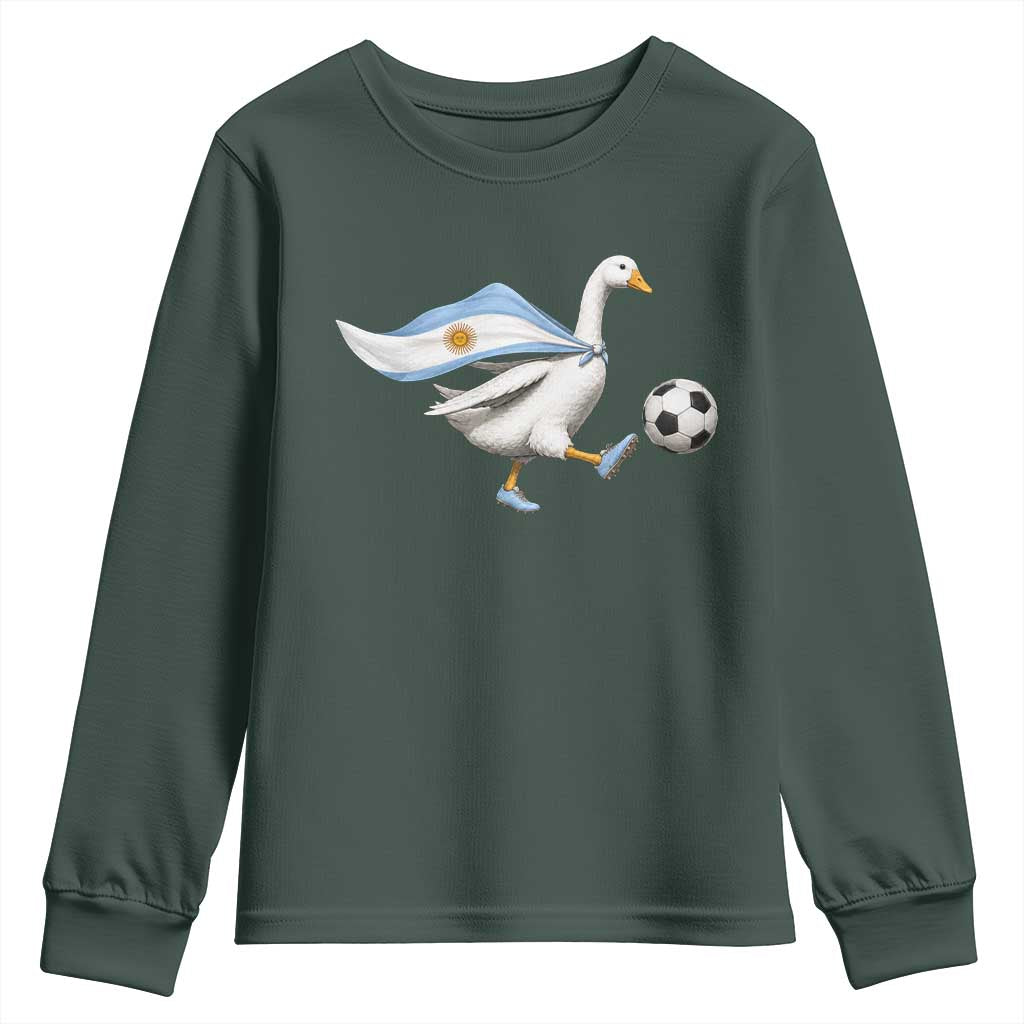 Argentina Soccer Goose Youth Sweatshirt Argentine Flag Patriotic Football Fan Graphic TS10 Dark Forest Green Print Your Wear