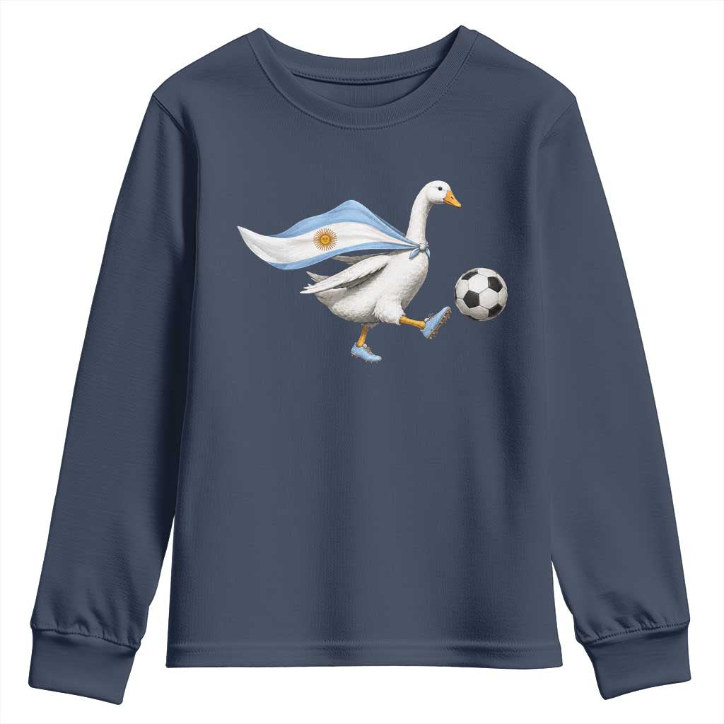 Argentina Soccer Goose Youth Sweatshirt Argentine Flag Patriotic Football Fan Graphic TS10 Navy Print Your Wear