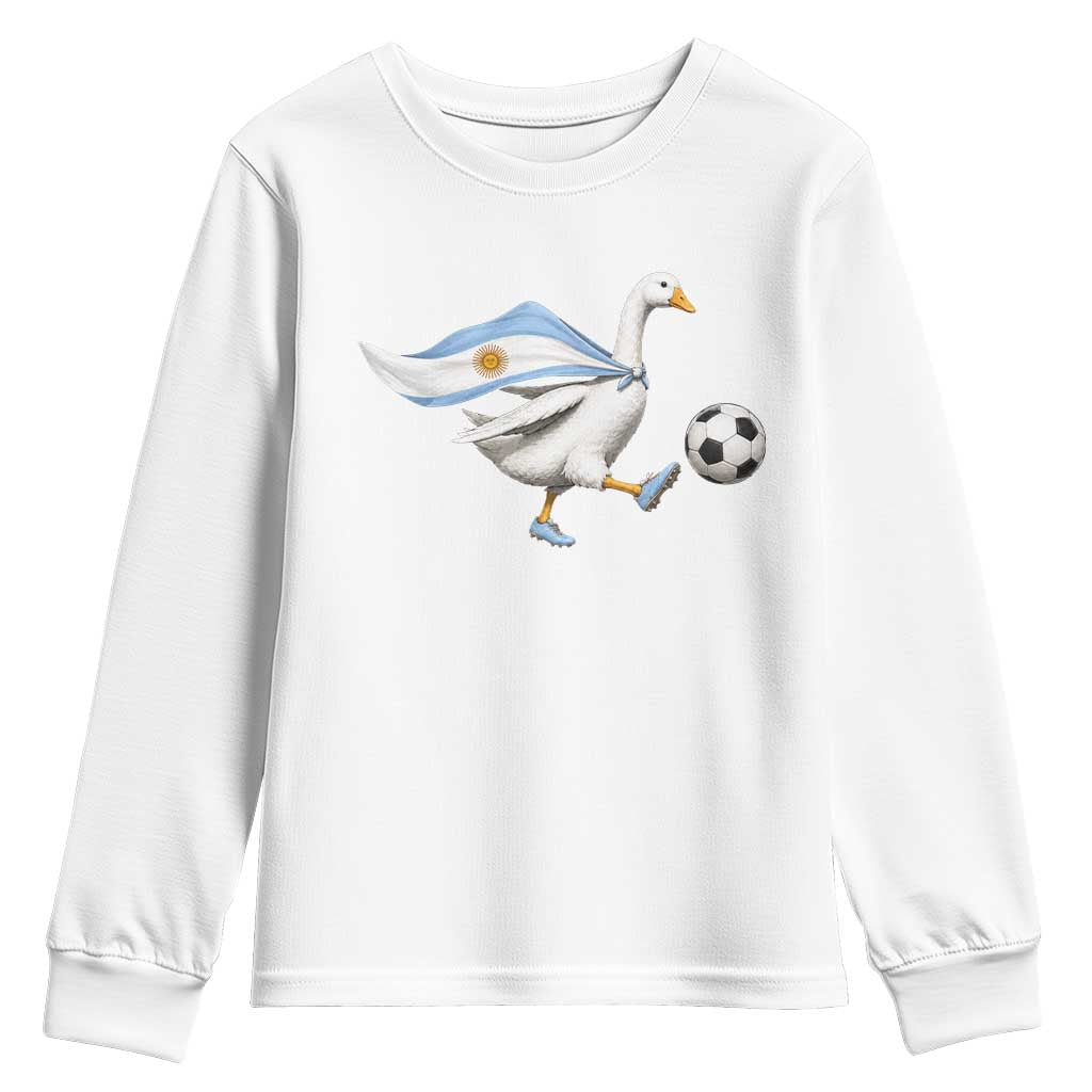 Argentina Soccer Goose Youth Sweatshirt Argentine Flag Patriotic Football Fan Graphic TS10 White Print Your Wear