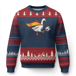 Spain Soccer Goose Ugly Christmas Sweater Spanish Flag Patriotic Football Fan Graphic TS10 Navy Red Print Your Wear