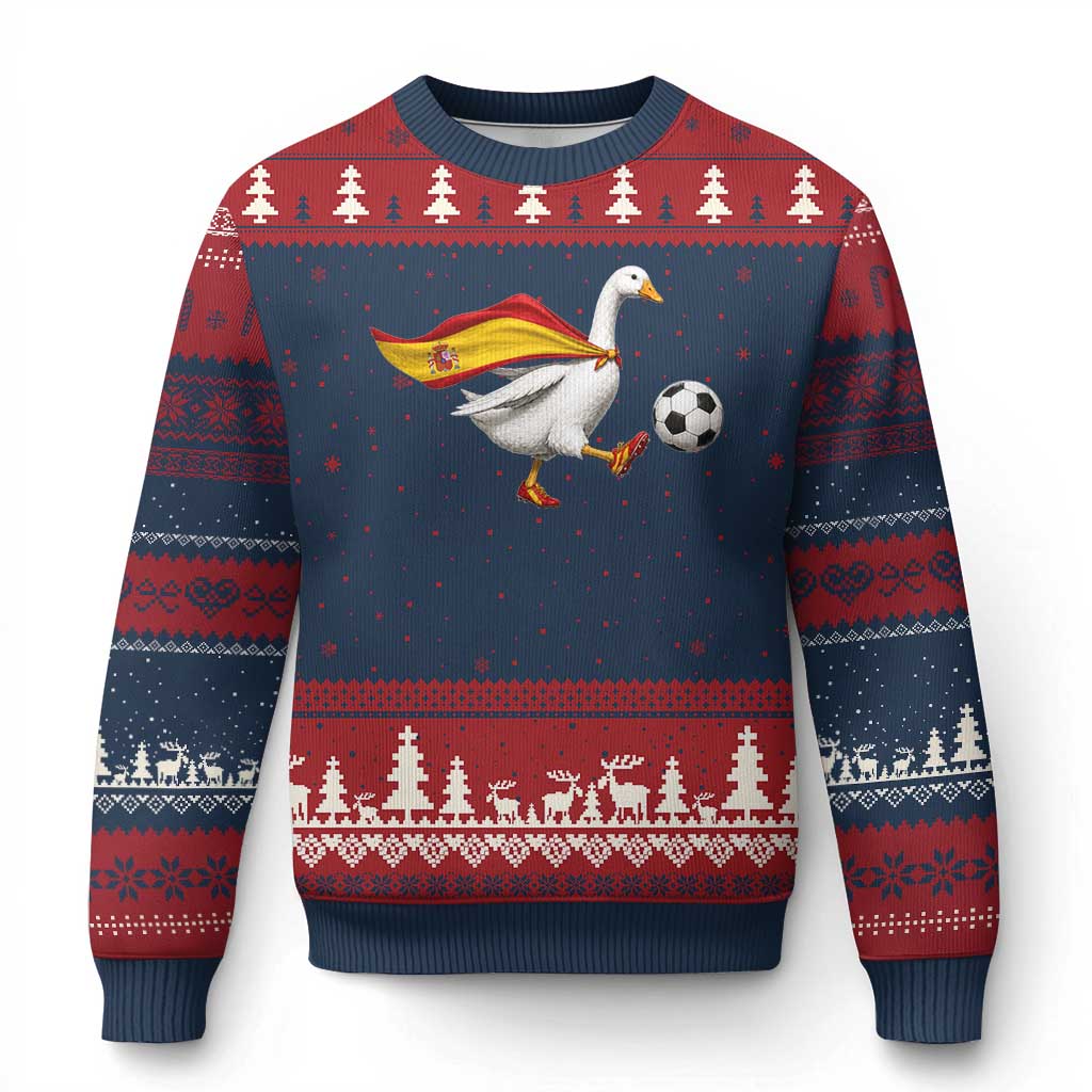 Spain Soccer Goose Ugly Christmas Sweater Spanish Flag Patriotic Football Fan Graphic TS10 Navy Red Print Your Wear