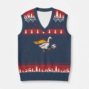 Spain Soccer Goose V-Neck Knit Sweater Vest Spanish Flag Patriotic Football Fan Graphic TS10 Navy Red Print Your Wear