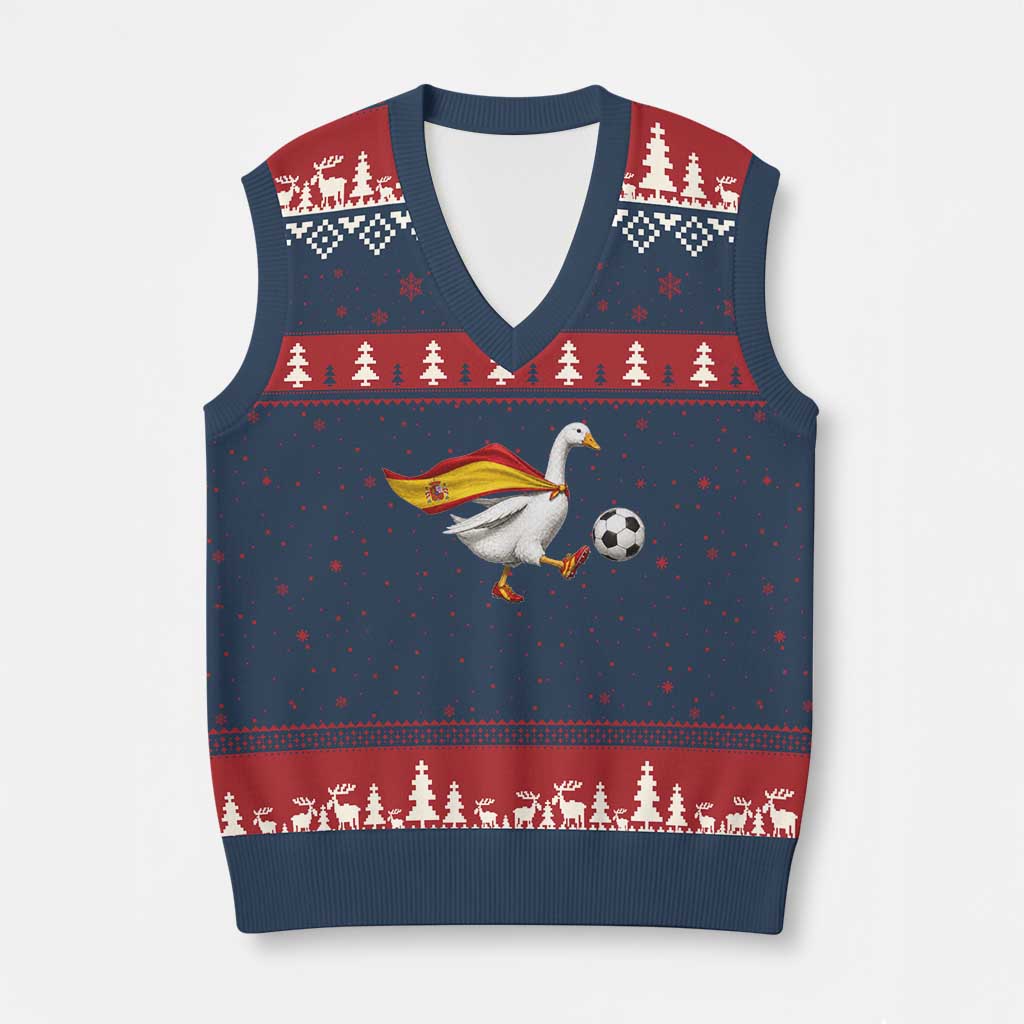 Spain Soccer Goose V-Neck Knit Sweater Vest Spanish Flag Patriotic Football Fan Graphic TS10 Navy Red Print Your Wear