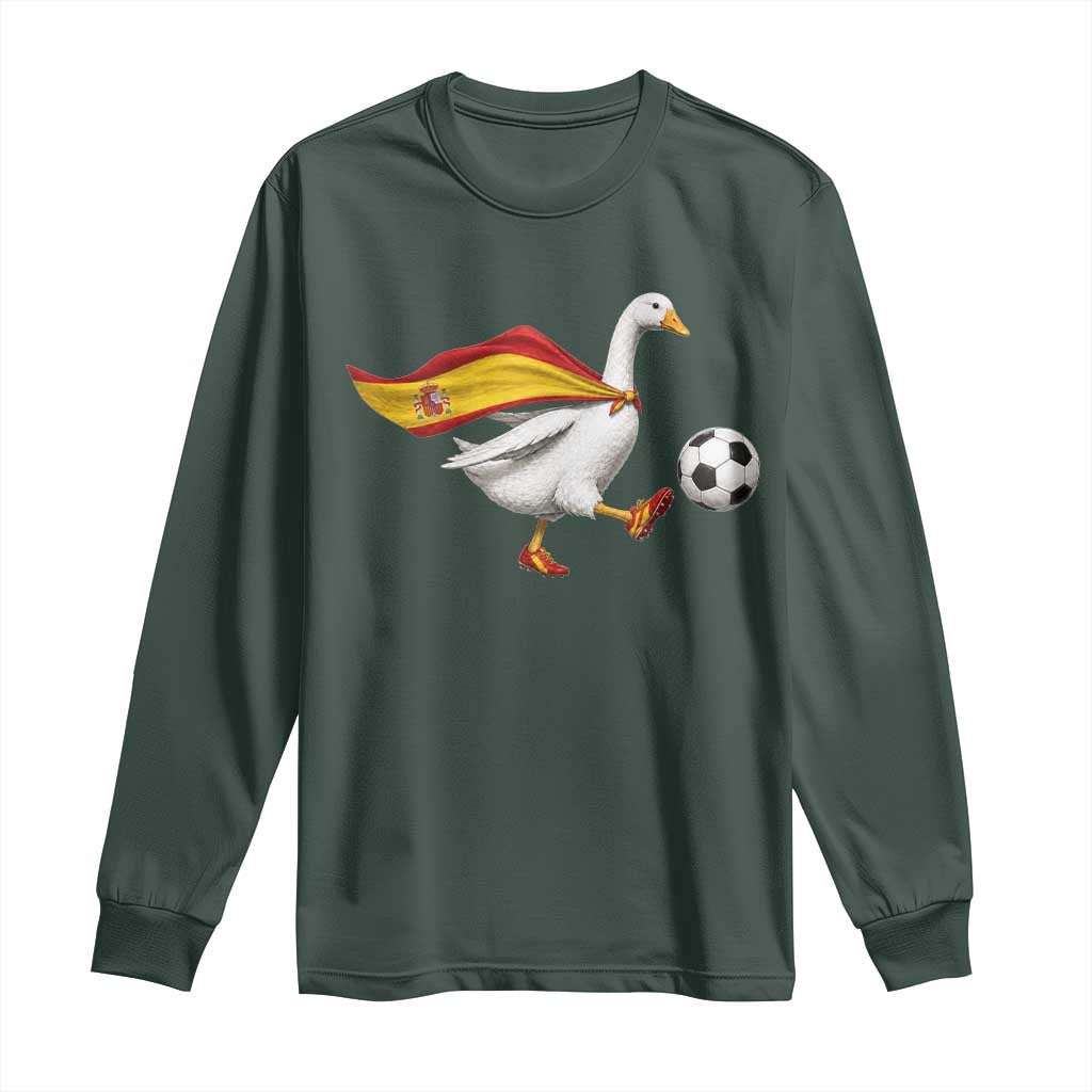 Spain Soccer Goose Long Sleeve Shirt Spanish Flag Patriotic Football Fan Graphic TS10 Dark Forest Green Print Your Wear