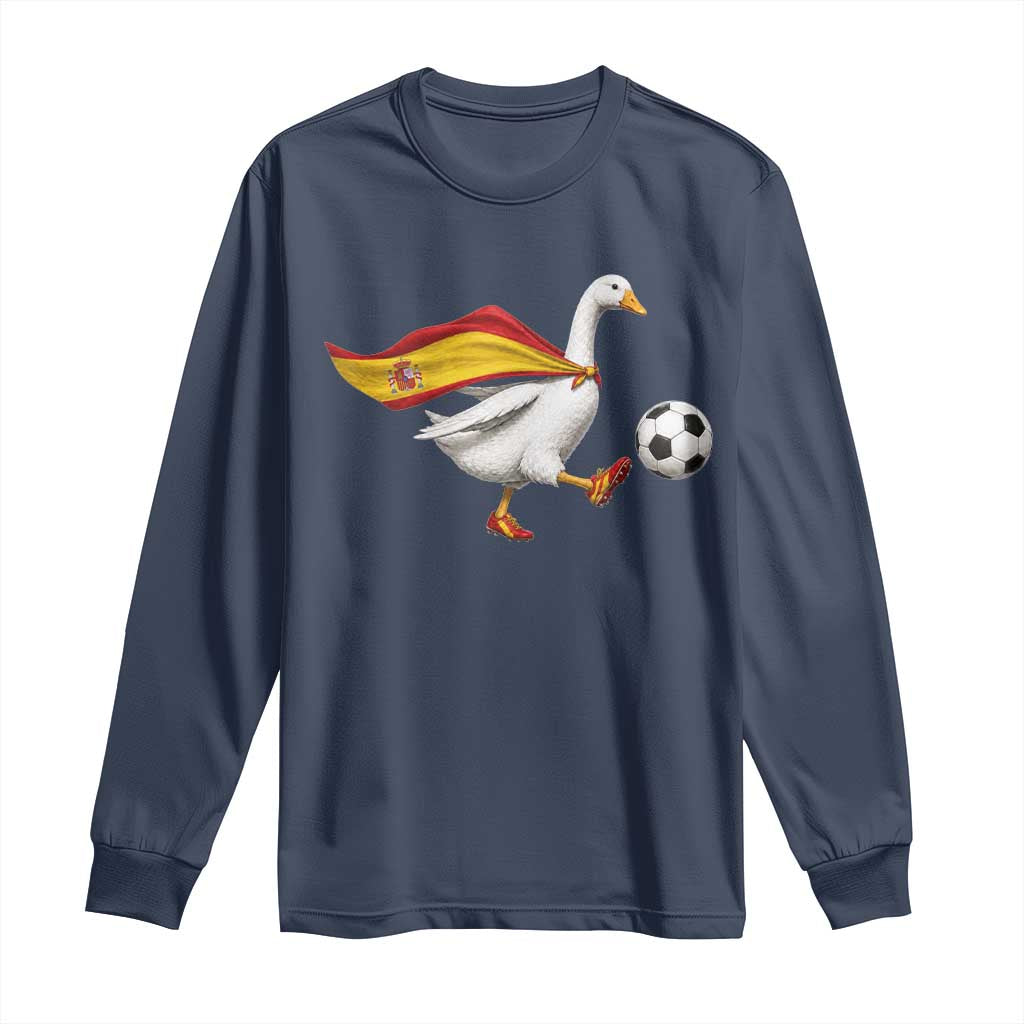 Spain Soccer Goose Long Sleeve Shirt Spanish Flag Patriotic Football Fan Graphic TS10 Navy Print Your Wear