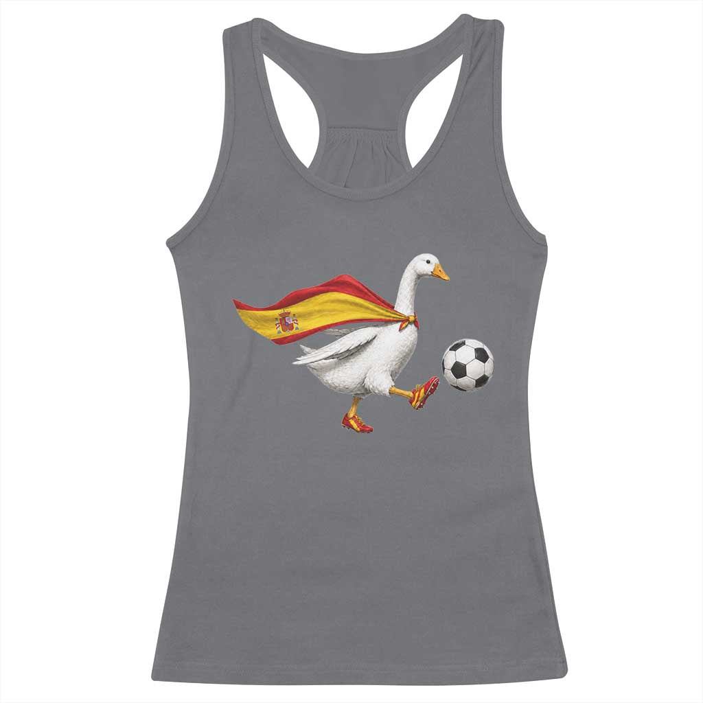 Spain Soccer Goose Racerback Tank Top Spanish Flag Patriotic Football Fan Graphic TS10 Charcoal Print Your Wear